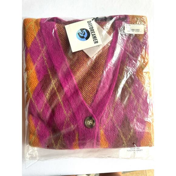 Daydreamer Fuchsia Sunset Argyle Cardigan Size Large NWT - Picture 7 of 7